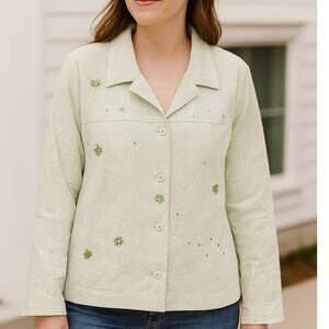 Susan Graver style Printed Cotton‑Blend Jacket XL Women Green Floral Novelty QVC